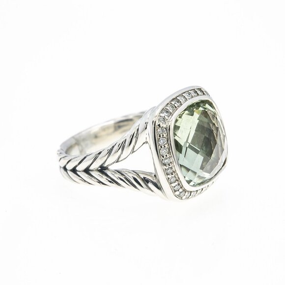David Yurman 11mm Albion Sterling Silver 925 Prasiolite & Diamond Ring Size 6 - Picture 4 of 5